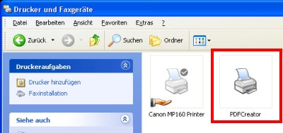PDFCreator Drucker in der Systemsteuerung