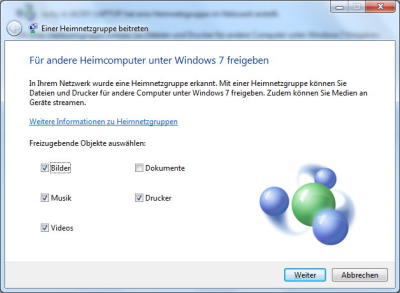 Freigaben in der Heimnetzgruppe