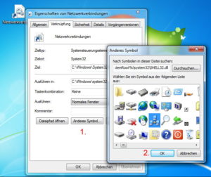 Desktopverknüpfung Netzwerkverbindung Symbol auswählen