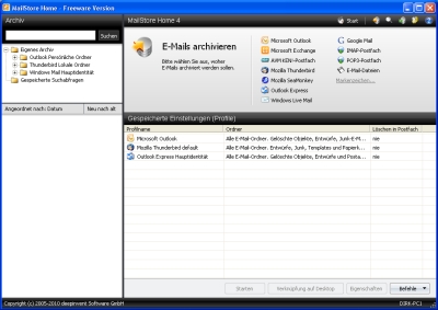 E-Mails sichern mit MailStore Home 4.1 E-Mails sichern mit MailStore Home 4.1