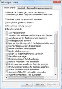 Leistungsoptionen Visuelle Effekte Bild 1