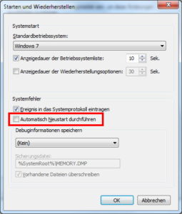 Windows 7 automatischen Neustart abschalten