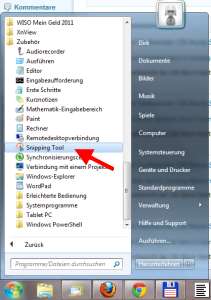 Snipping-Tool im Startmenü Snipping-Tool im Startmenü