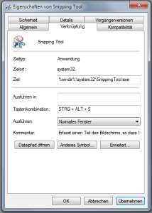 Tastenkombination für Snipping-Tool festlegen Tastenkombination für Snipping-Tool festlegen