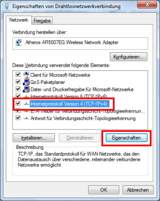 Eigenschaften Netzwerkverbindung