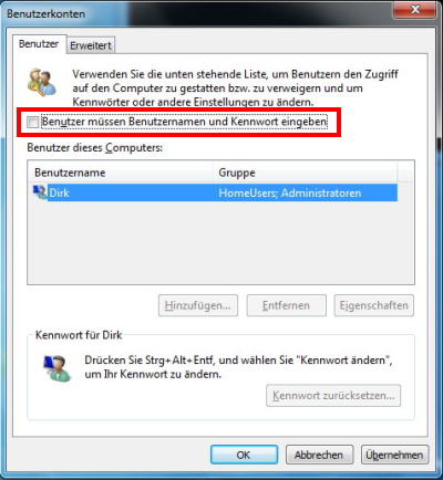 Benutzerkonto für Autologin