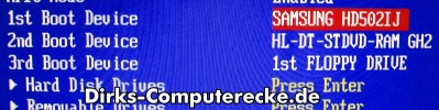 Bootreihenfolge im BIOS Menü einstellen