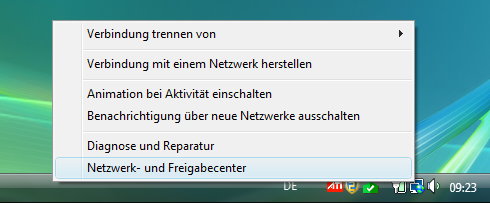 Netzwerk und Freigabe Center öffnen