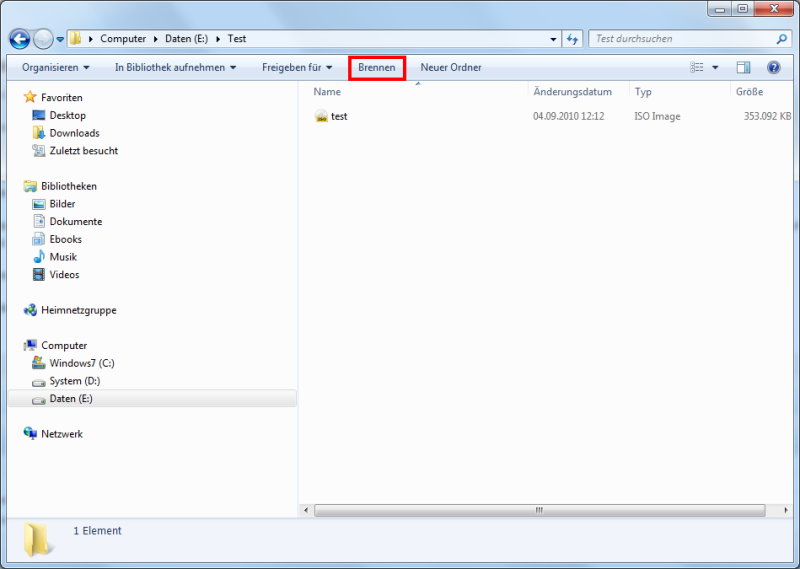 ISO-Datei im Windows 7 Explorer