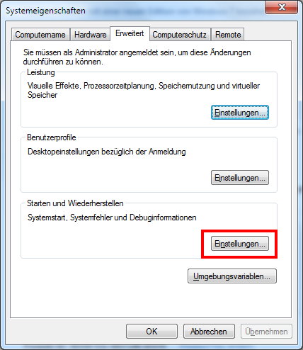 Windows 7 Systemeigenschaften