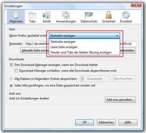 Browser: Startseite einrichten beim Mozilla Firefox Browser: Startseite einrichten beim Mozilla Firefox