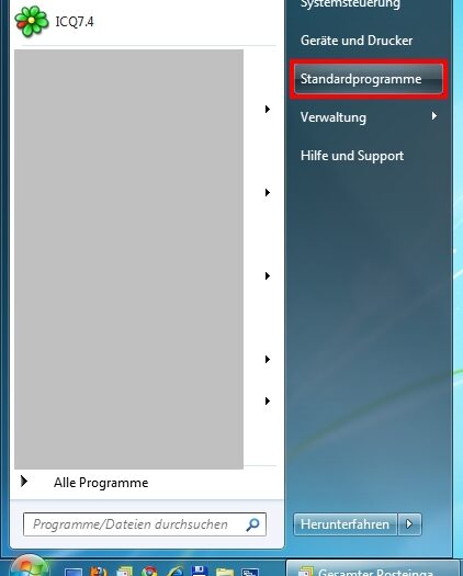 Option Standardprogramme festlegen