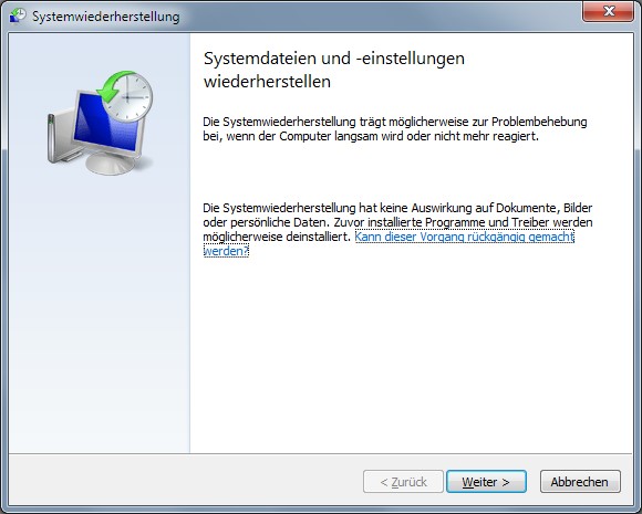 Systemwiederherstellung Windows 7