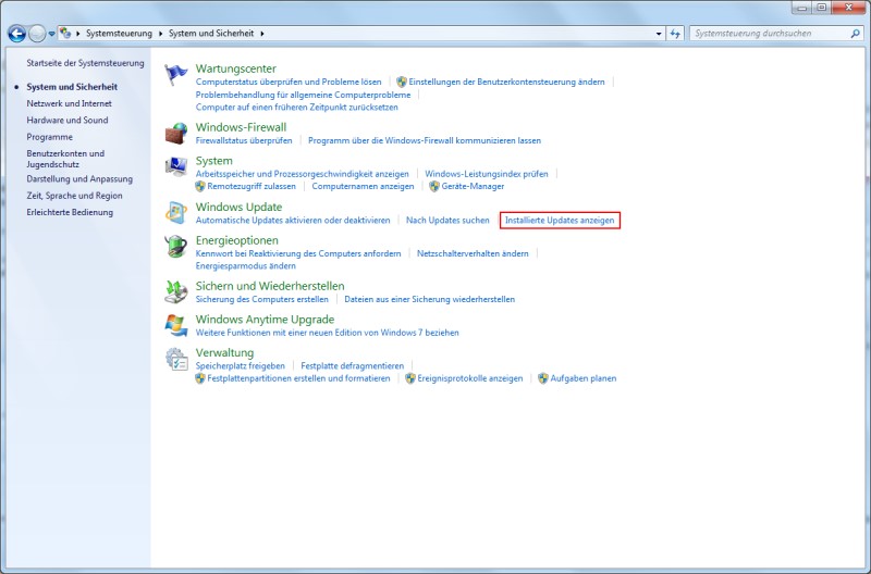Windows 7 System und Sicherheit