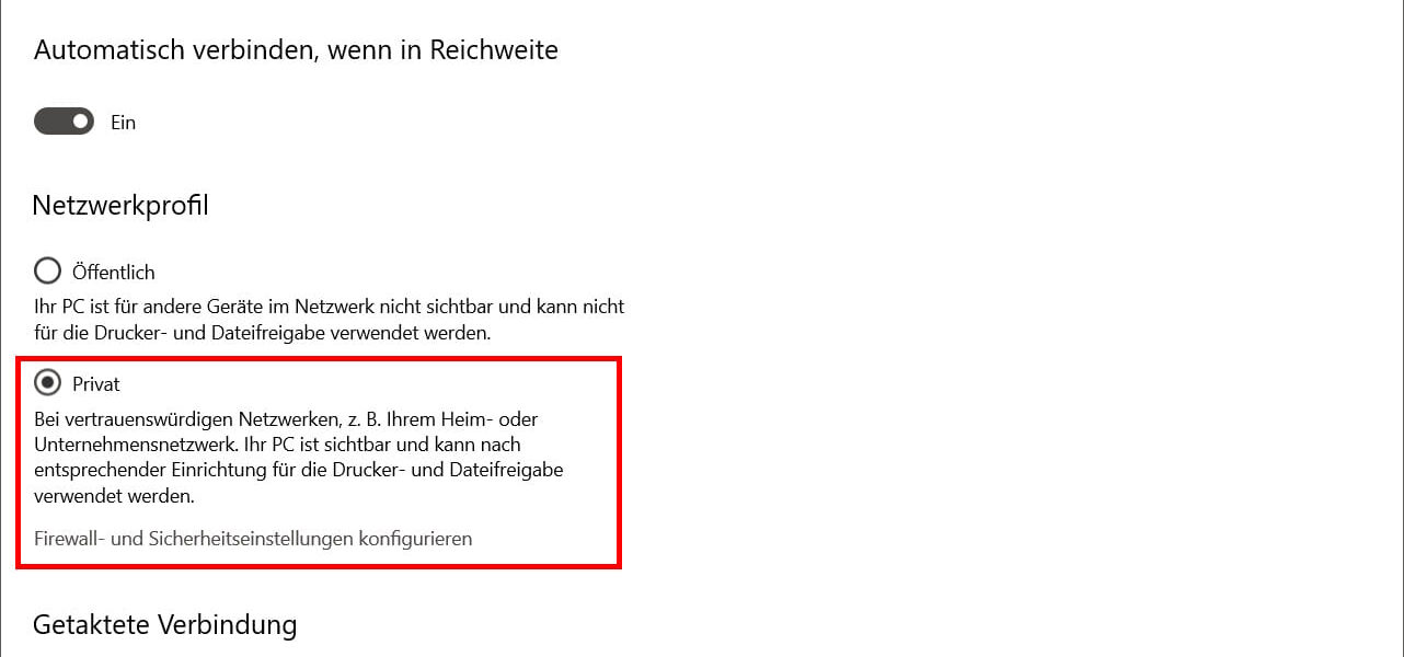 Dateien und Ordner im Netzwerk freigeben Netzwerktyp beachten