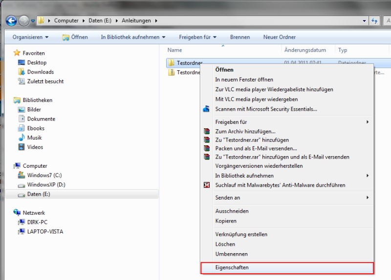 Windows 7 Datei freigeben