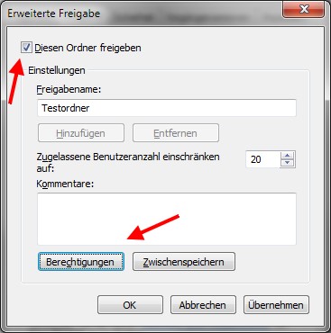 Windows 7 Datei erweiterte Freigabe