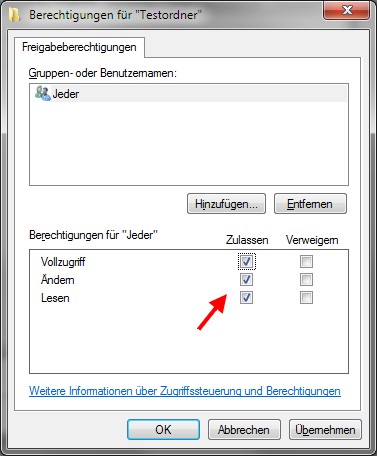 Dateifreigabe Berechtigungen