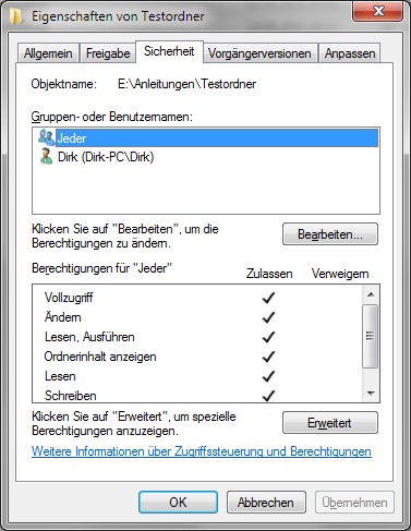 Windows 7 Datei freigeben Sicherheit