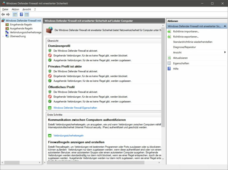 Windows Defender Firewall mit erweiterter Sicherheit