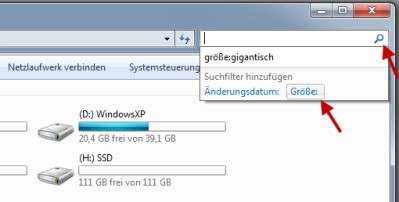 Windows Explorer mit Suchmaske Windows Explorer mit Suchmaske
