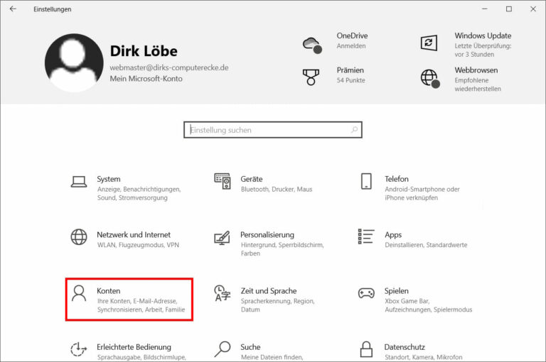 Windows Einstellungen Konten