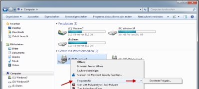 CD oder DVD-Laufwerk im Netzwerk freigeben
