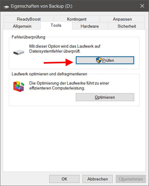 USB-Stick Fehler prüfen