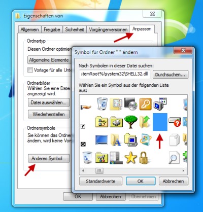 unsichtbares Symbol Icon für Ordner auswählen