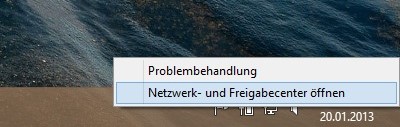 Netzwerk- und Freigabecenter öffnen