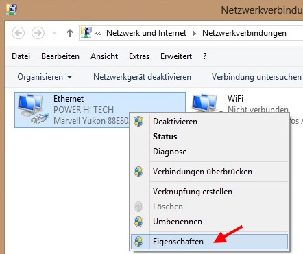 IP-Adresse für eine Netzwerkverbindung festlegen