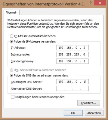 IP-Adresse manuell einstellen bei Windows 8