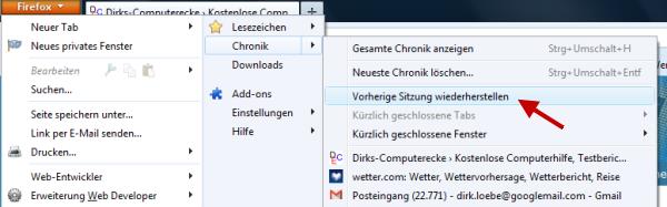 Geschlossene Browserfenster wiederherstellen Firefox