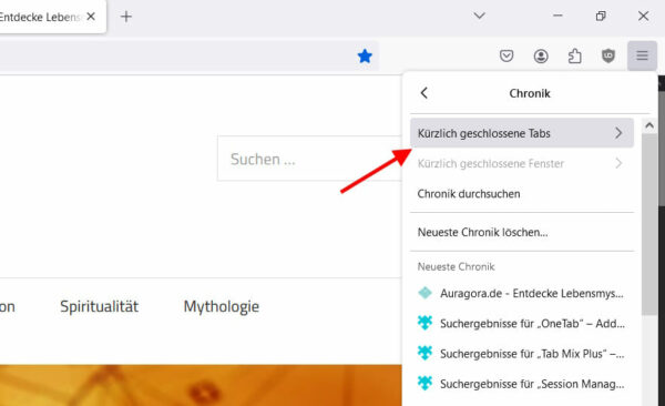 Firefox Chronik kürzlich geschlossene Tabs