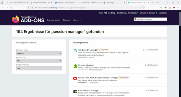 Firefox Session Manager Add-ons