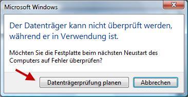 Systemfestplatte auf Fehler testen