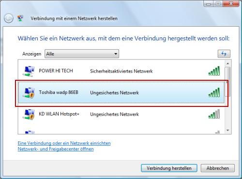 Toshiba Store.E Wireless Adapter WLAN-Erkennung