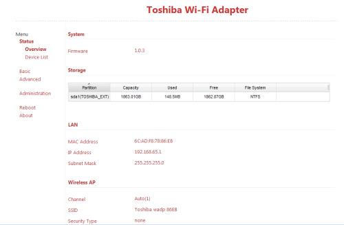 Toshiba Store.E Wireless Adapter Konfiguration