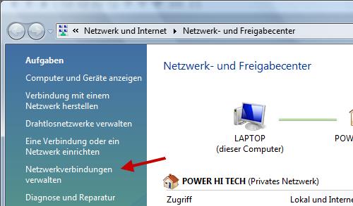 Netzwerk- und Freigabecenter Screenshot