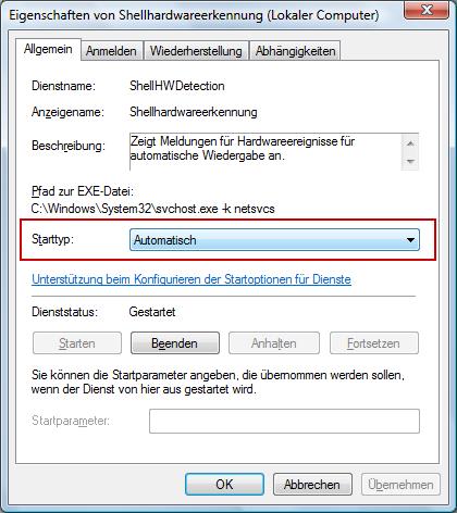Dienst Shellhardwareerkennung deaktivieren