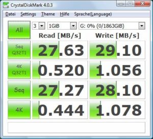 CrystalDiskMark für die Toshiba Canvio Basics