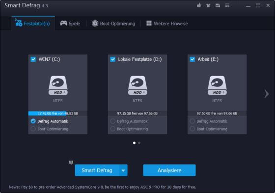 IObit Smart Defrag 4 Startscreen