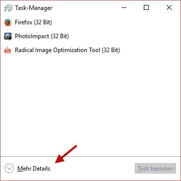 Taskmanager mit Standardansicht