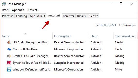 Taskmanager volle Ansicht mit Autostart-Optionen