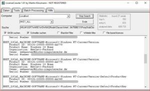 Windows 10 Key und andere Seriennummern auslesen mit dem LicenseCrawler