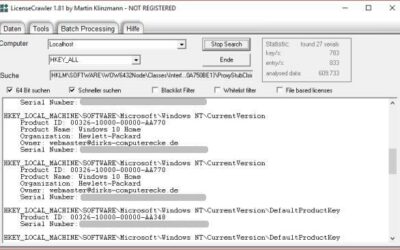 Windows 10 Key und andere Seriennummern auslesen mit dem LicenseCrawler