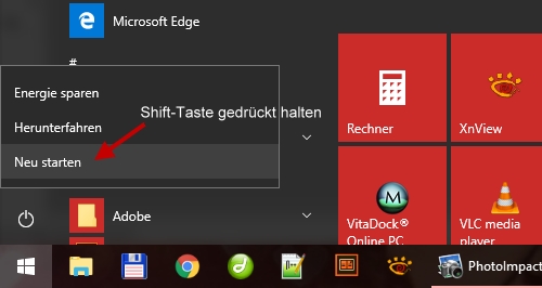 Abgesicherter Modus direkt aus Windows 10