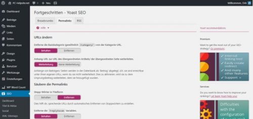 Fortgeschrittene Einstellungen Yoast SEO Plugin