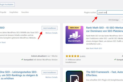 Anleitung zur Installation des Yoast SEO Plugins im WordPress-Dashboard