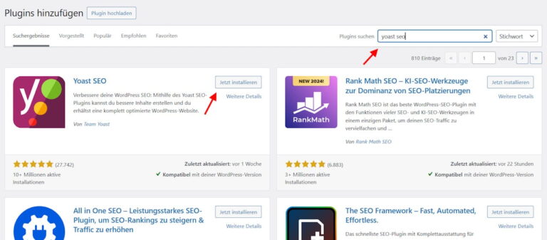 Anleitung zur Installation des Yoast SEO Plugins im WordPress-Dashboard